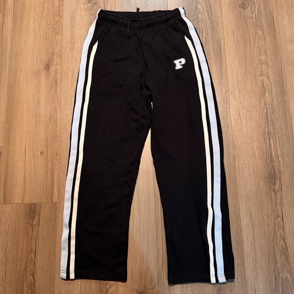 PINK Victoria’s Secret Ivy Fleece Straight Leg Sweatpants Black Blue White Med